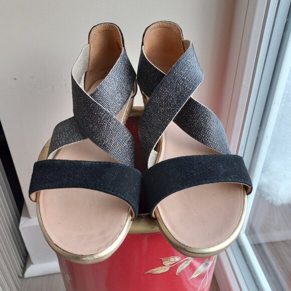 Gaimo Nover Black Suede Metallic Elastic X Band Low Wedge Espadrilles 38 / 7-7.5 - Picture 3 of 16